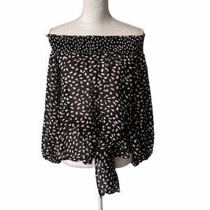 MOD Black and White Off the Shoulder Sheer Top